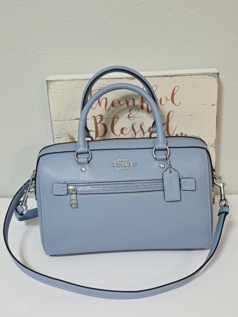 Coach ROWAN Medium Twilight Blue Crossbody Bag 79946 + Sailboat Keychain F65870